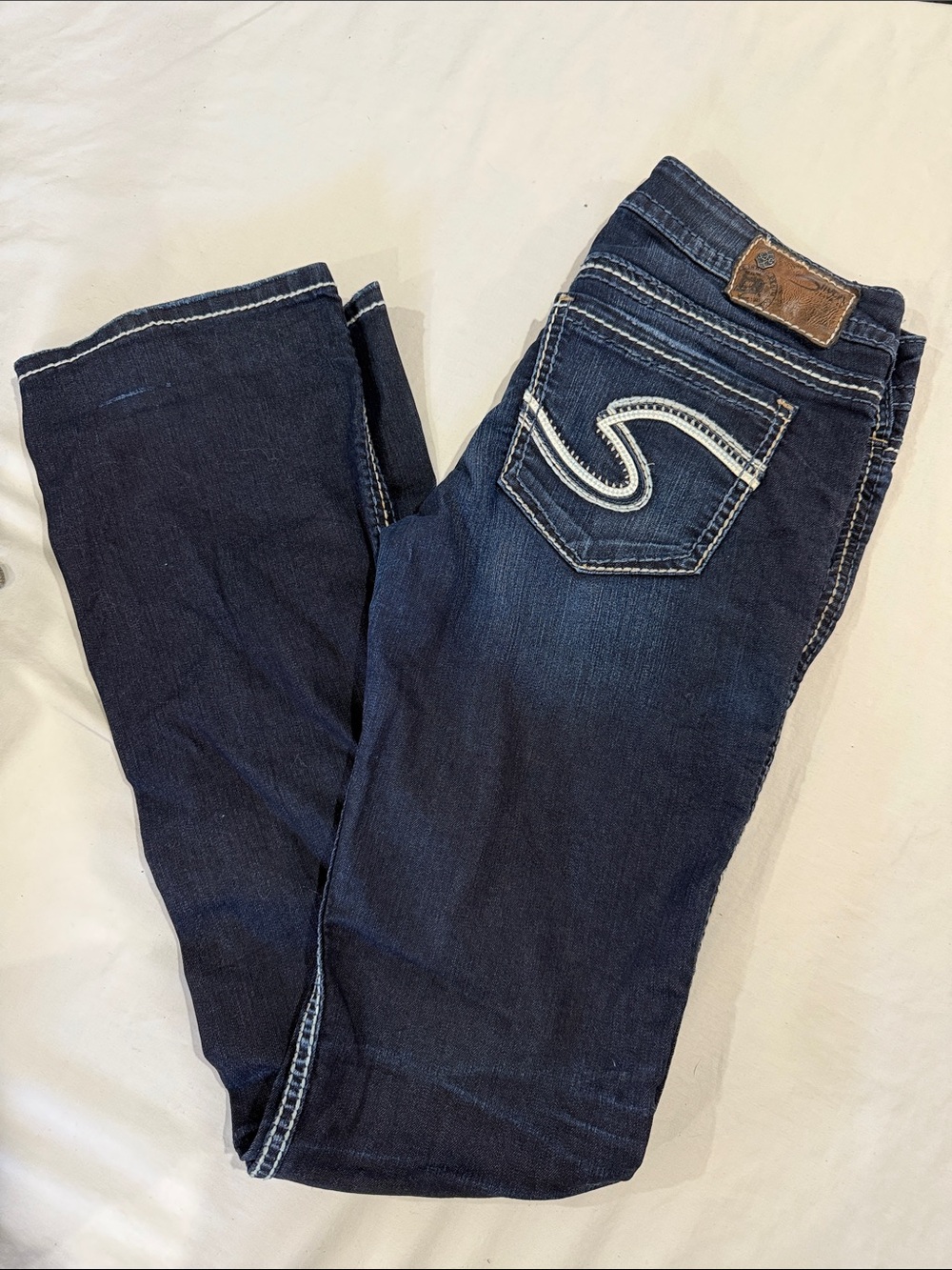 Silver Jeans Dark Blue Boot Cut Jeans with Contrast Stitching